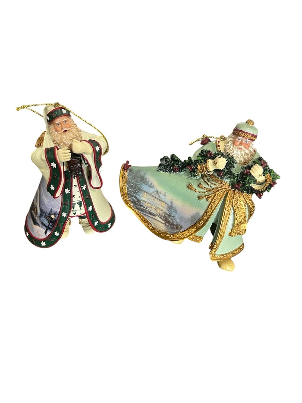 Thomas Kinkade set of 2 old world Santa Christmas ornaments